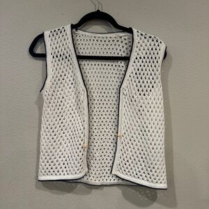 White Crochet Open Vest
